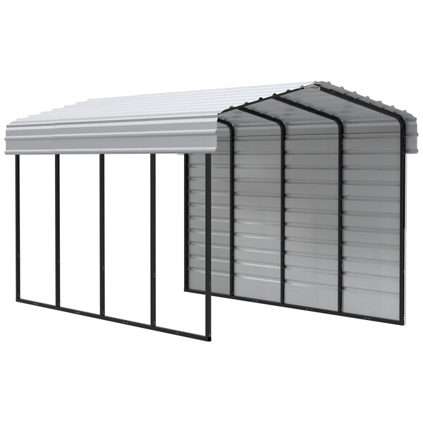 Arrow Storage Products Galvanized Steel Carport, W/ 1-Sided Enclosure, Compact Car Metal Carport Kit, 10'x20'x9', Eggshell CPH102009ECL1 - main